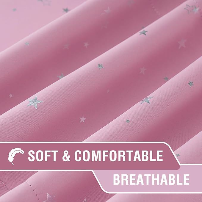 H.VERSAILTEX Blackout Curtain Valances for Kitchen Window/Living Room/Bathroom Privacy Added Rod Pocket Home Decoration Winow Valance, 52" W x 18" L, Glitter Stars in Pink Base (Pack of 4)