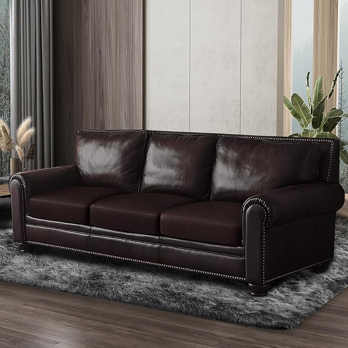 Leather Look Couch Cushion Covers Sofa Seat Slipcovers Sets Couches Furniture Protector for Sectional Armchair Loveseat Pets Kids Stretch Spandex Fabric (3 Cushion XL Sofa, Chocolate)