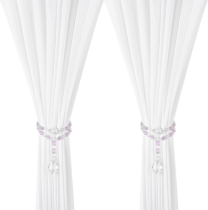 SUQ I OME 2 Pack of Luxury Crystal Beaded Magnetic Curtain Tieback and Holdback Curtain Clips Curtain Buckle Curtain Holder Blingbling Curtain Holdbacks for Drapes,Purple