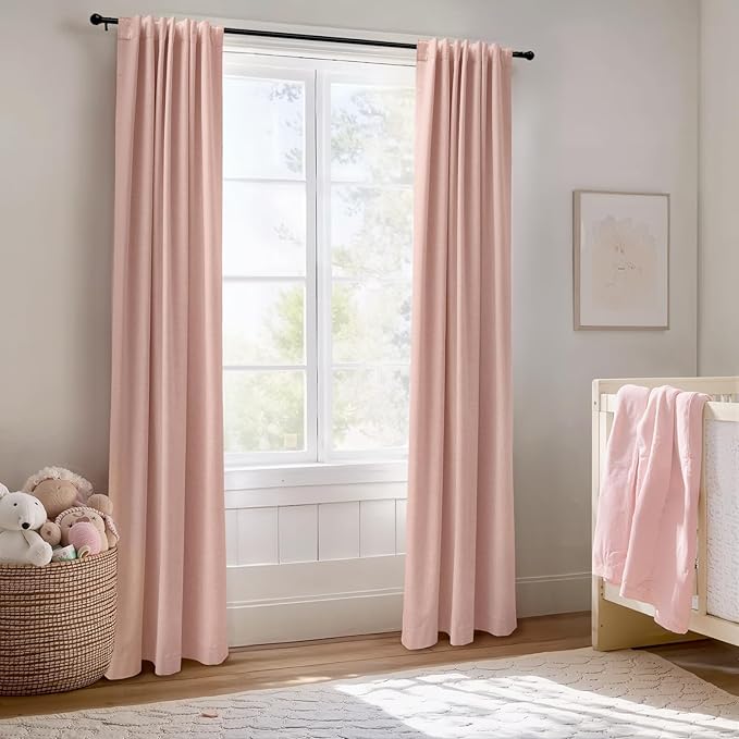 100% Blackout Shield Linen Blackout Curtains for Bedroom 96 Inches Long, Back Tab/Rod Pocket Living Room Drapes, Thermal Insulated Blackout Curtains 2 Panels Set, 50" W x 96" L, Blush Pink