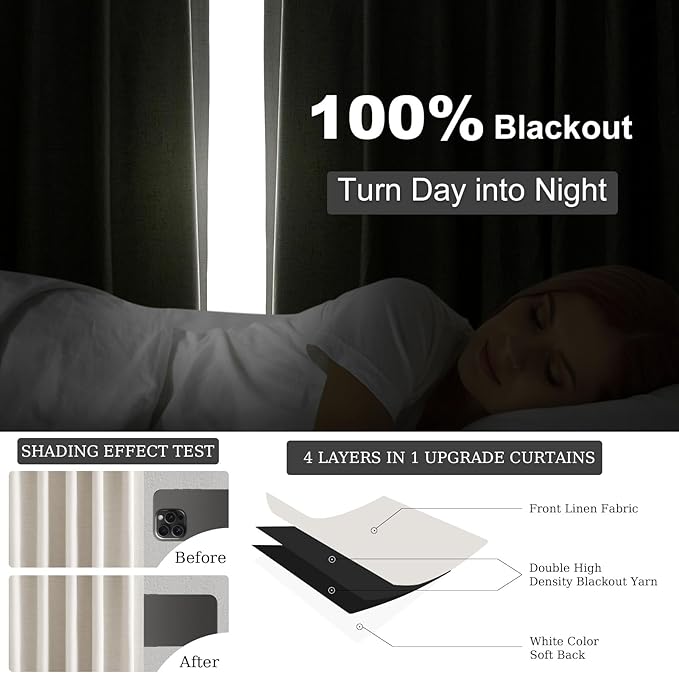 Topfinel Extra Long Total Blackout Linen Curtains 108 Inches Long for Living Room Large Window with Hooks, Room Darkening Textured Cold Block Rustic Acoustic Heavy Ivory Track Curtains 2 Panels 9 FT