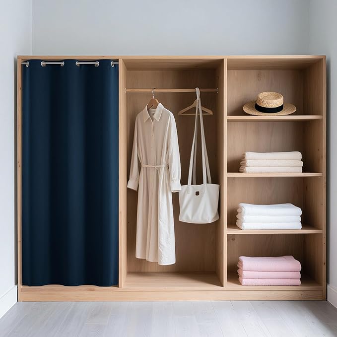 Joydeco Blackout Door Curtain for Doorway Privacy 84 Inches Long, Grommet Closet Curtain for Open Closet, Room Divider for Bedroom Living Room (Navy Blue, 52Wx84L, 1 Panel)