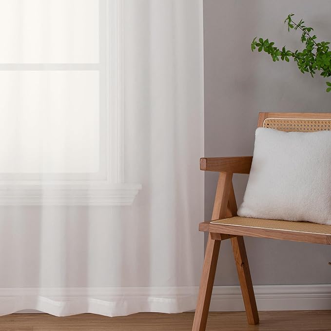 Simplebrand Ivory Sheer Curtains 96 Inches Long, Light Filtering Rod Pocket Solid Color Window Sheer Curtain Panels, Elegant Curtains & Drapes for Living Room, Bedroom 2 Panels (Ivory, 42" W x 96" L)