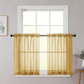 Gold Kitchen Curtains 30 Inch Length Tier 2 PCS, Solid Soft Airy Half Curtains for Windows, Gold Sheer Rod Pocket Drapes for Bathroom Basement Small Window, 42" Wx30 L Inches