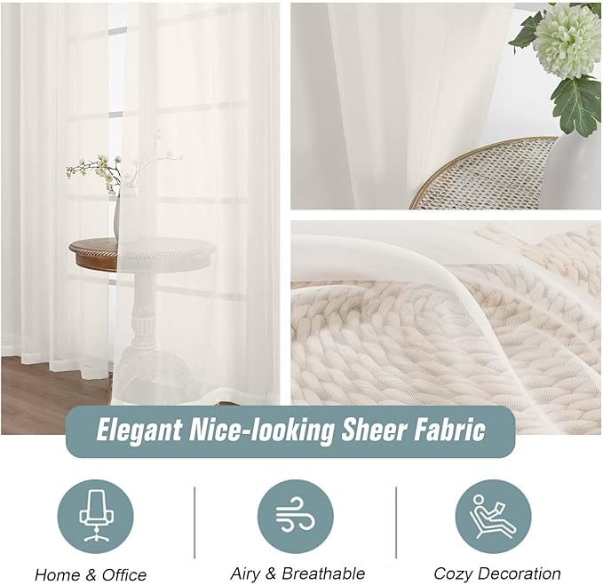 Ivory Sheer Curtains 84 Inches Long 2 Panels, Elegant Airy Transparent Light Filtering Window Curtains, Window Drapes for Living Room Bedroom, Top Dual Rod Pocket Design, 2x42Wx84L Inches
