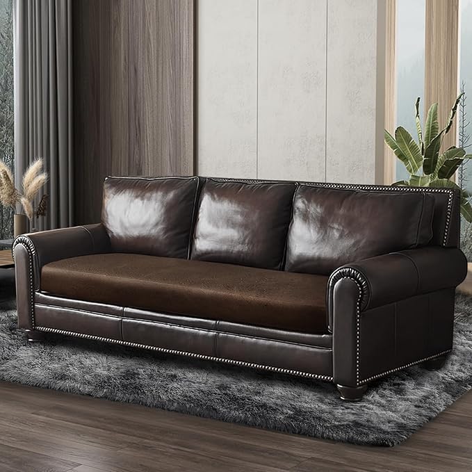 Leather Look Couch Cushion Covers Sofa Seat Slipcovers Sets Couches Furniture Protector for Sectional Armchair Loveseat Pets Kids Stretch Spandex Fabric (1 Cushion Sofa, Brown)