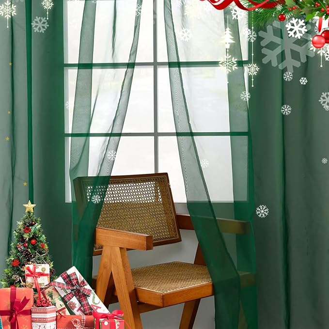 youleyar Solid Sheer Rod Pocket Curtain Voile Draperies 2 Panels White Beige Black Grey Coffee 42 Inch Width 72 Inch Long 1 Pair for Kitchen Bedroom Children Living Room Yard (Foliage Green,42Wｘ72L)