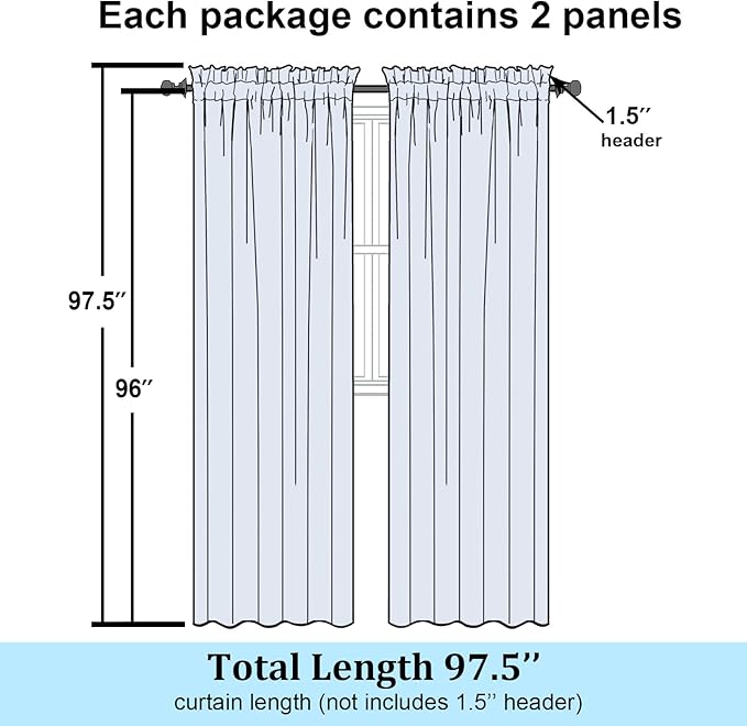 Simplebrand Black Semi Sheer Curtains 96 Inches Long 2 Panels, Light Filtering Geometric Jacquard Clip Textured Sheer Curtains for Living Room，Modern Elegant Window Curtains Drapes，42x96 inch