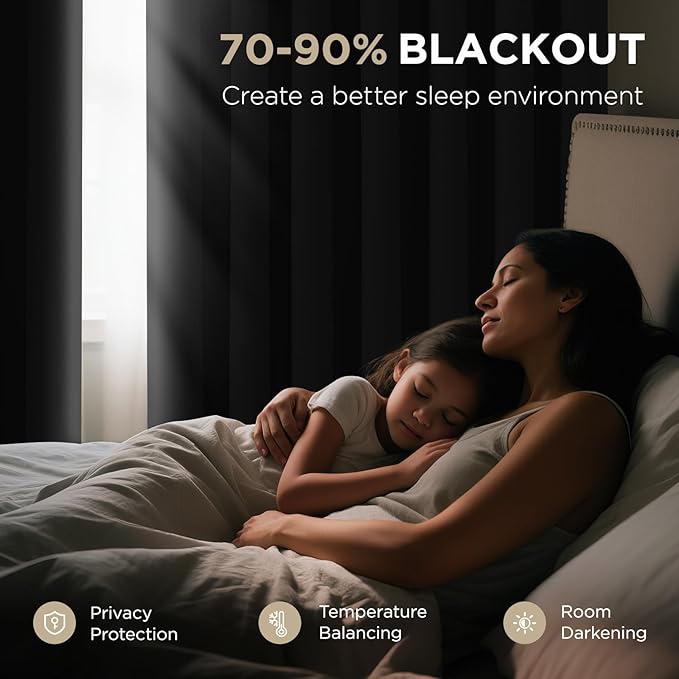 Joydeco Blackout Patio Sliding Door Curtains 90 Inches Long, Grommet Privacy Room Divider Curtains, Extra Wide Thermal Blackout Drapes for Bedroom Living Room (Black, 60Wx90L, 1 Panel)