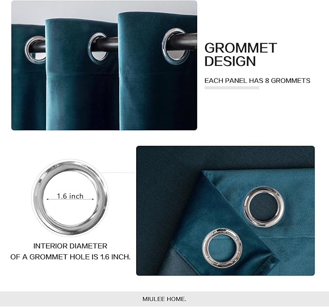 MIULEE Blue Velvet Curtains 84 Inches Length Blackout Curtains Thermal Insulated Soundproof Room Darkening Grommet Curtains/Drapes for Living Room Bedroom 52 x 84 Inch 2 Pcs Peacock Blue