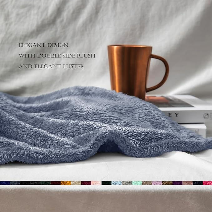 Exclusivo Mezcla Plush Fuzzy Fleece Bed Blanket King Size, Super Soft, Fluffy and Warm Blankets for Couch, Bed, All Season (Stone Blue, 90x104 Inches)