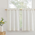 RYB HOME Bathroom Linen Blend Curtains for Small Short Windows, Light Filtering Durability Farmhouse Linen Semi Sheer Curtains for Bedroom Cafe Kitchen, W 42 x L 30 inches, Linen, 2 Panels