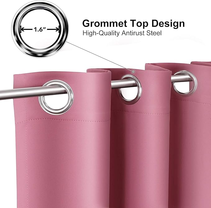 ChrisDowa Grommet Room Darkening Curtains for Bedroom and Living Room - 2 Panels Set Thermal Insulated Blackout Curtains (Pink, 38W x 54L)