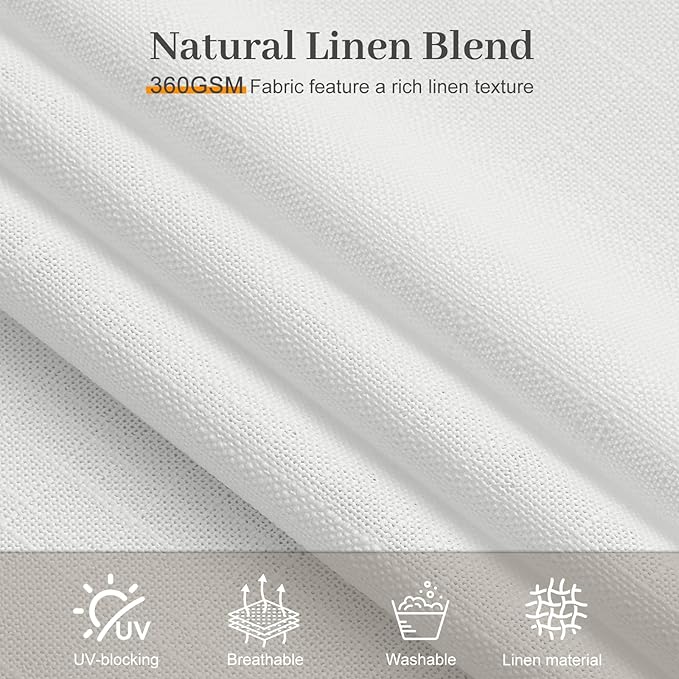Snow White Pinch Pleated Curtains 96 inches long for Living Room, Semi Sheer Privacy Linen Blended Curtain Memory Trained Back Tab Drapes with Rings Hooks for Bedroom Office, 2 Panels, W40xL96