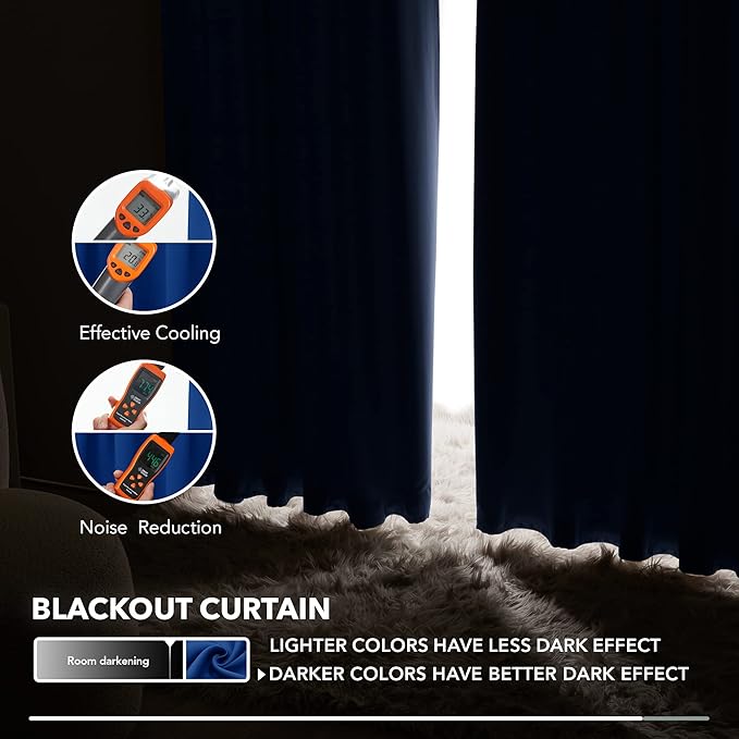 Deconovo Solid Rod Pocket Curtains Room Darkening Curtains Blackout Thermal Insulated Curtains for Patio Door 52Wx95L Inch Royal Blue Set of 2