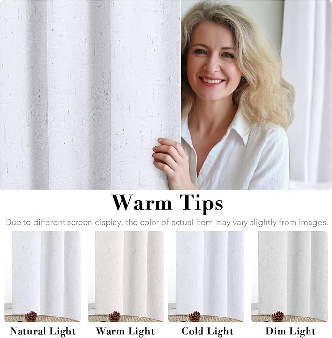H.VERSAILTEX 108 inch Curtains, Linen Blackout Curtains 100% Absolutely Blackout, Thermal Insulated Textured Linen Look Curtain Draperies Anti-Rust Grommet, 2 Panels Bright White
