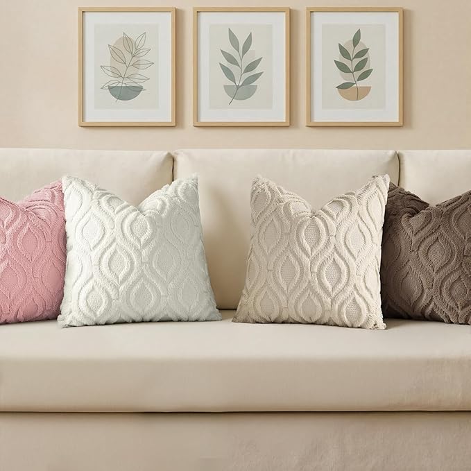 decorUhome Throw Pillow Covers 16x16 Inch Set of 2, Soft Plush Faux Wool Pink Solid Couch Pillow Covers, Accent Farmhouse Neutral Square Pillow Cases for Sofa Bed Living Room