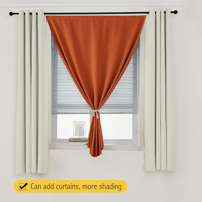 Self Adhesive Curtains Portable Blackout Curtain Simple and Easy to Install Bedroom Window Thermal Lnsulated Kitchen Room Darkening Black Small Drapes, 47" W X 84" L, Orange, 1 Panel