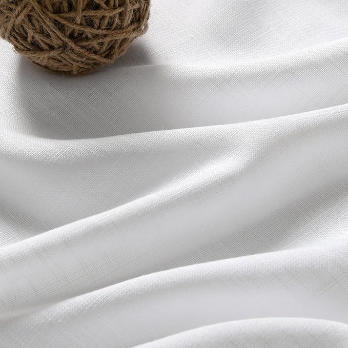 Solid White Curtains 96 Inches Long 2 Panels Back Tab Sheer Linen Curtain Modern Farmhouse Coastal Decor Off White Cotton Textured Curtains 96 inch Length for Patio Sliding Door Office Bedroom