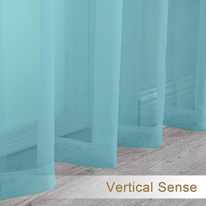 Chyhomenyc Aqua Sheer Curtains 96 inches Long 2 Panels, Light Filtering Soft Airy Solid Elegant Voile Window Treatment Drapes for Bedroom Living Room, 42Wx96L, 8FT L