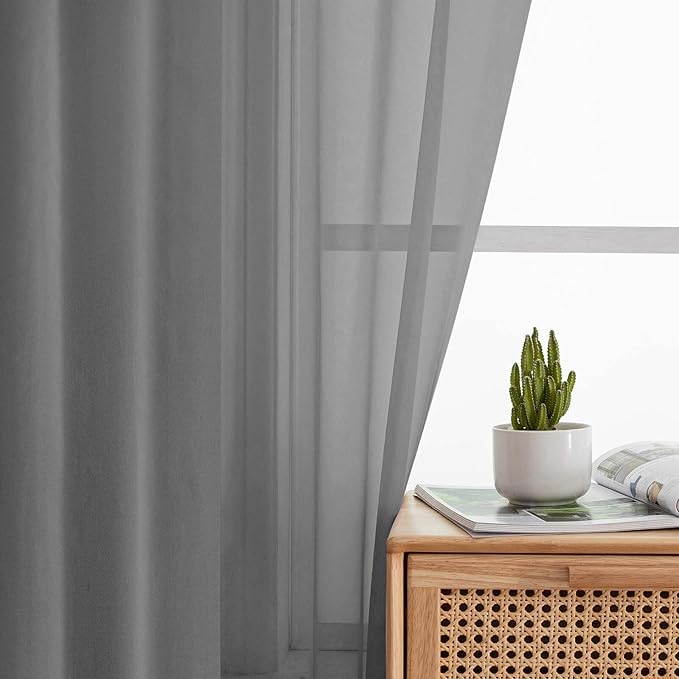 Sheer Grey Curtains for Bedroom Living Room 54 Inch Length 2 Panels Set, Solid Soft Airy Light Filtering Window Treatments, Modern Rod Pocket Drapes, Grey, 42" Wx54 L Inches