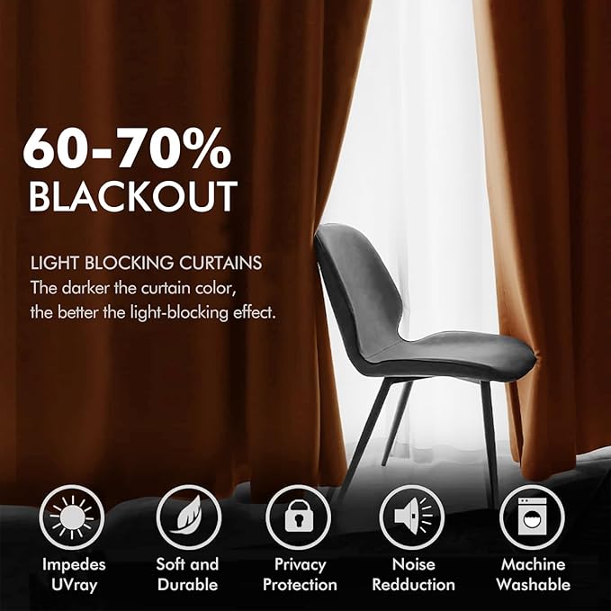 MIULEE 90 Inches Velvet Curtains Orange Elegant Grommet Curtains Fall Thermal Insulated Soundproof Room Darkening Curtains/Drapes for Classical Living Room Bedroom Decor 52 x 90 Inch Set of 2