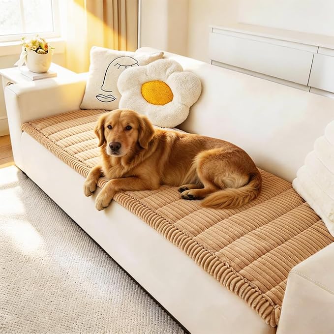 Couch Cover for Dogs Washable, Fuzzy Pet Couch Covers for 3 Cushion Sofa Pet Friendly, Non Slip Sofa Cover (Light Brown, 23.6" x 47"/60 x 120cm)