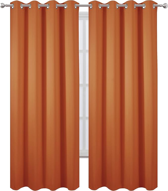 LEMOMO Blackout Curtains 52 x 95 inch/Orange Curtains Set of 2 Panels/Thermal Insulated Room Darkening Bedroom Curtains