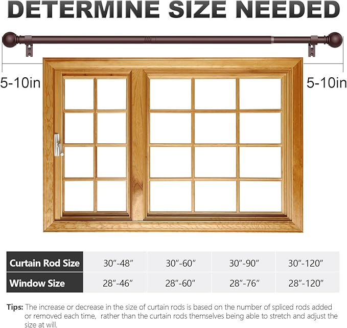 Bronze Curtain Rods for Windows with Brackets,5/8 Inch Diameter Small Curtain Rod Adjustable Set 32 to 90 Inches,Easy Install Drapery Rods
