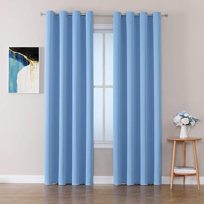 ChrisDowa Room Darkening Curtains 90 Inches Long 2 Panels Set for Living Room, Grommet Thermal Insulated Blackout Curtains for Bedroom (Sky Blue, 52 x 90 Inch)