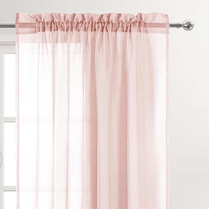 DWCN Blush Pink Sheer Curtains Semi Transparent Voile Rod Pocket Curtains for Bedroom and Living Room, 52 x 45 inches Long, Set of 2 Panels