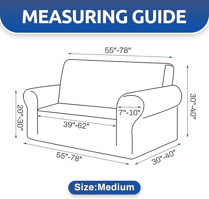 KEKUOU Stretch Loveseat Sofa Cover Slipcover,Couch Covers for 2 Cushion Couch Sofa (55"-78") Furniture Protector Sofa with Elastic Bottom for Kids,Dog. Jacquard Small Checked (Medium,Riverside)