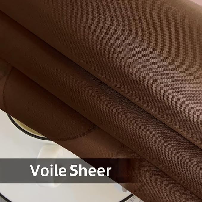 youleyar Solid Sheer Rod Pocket Curtain Voile Draperies 2 Panels White Beige Black Grey Coffee 52 Inch Width 63 Inch Long 1 Pair for Kitchen Bedroom Children Living Room Yard (Brown,52Wｘ63L)