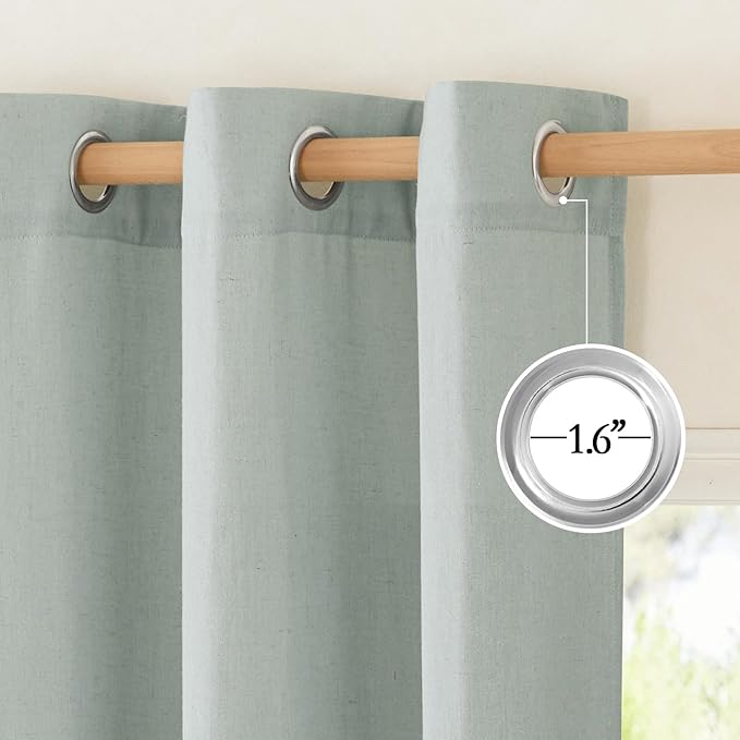 NICETOWN Thick Linen Sage Green Curtains 84 inch Length 2 Panels, Grommet Linen Blend Privacy Added Flax Boho-Chic Light Filtering Window Drapes for Bedroom/Living Room, W55 x L84