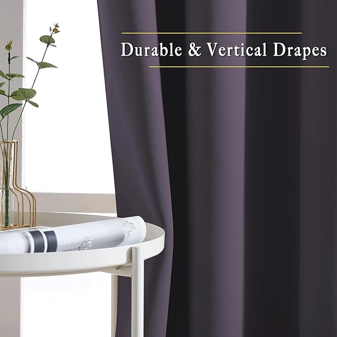 NICETOWN Bedroom Blackout Curtains and Drapes - Window Treatment Thermal Insulated Solid Grommet Blackout Draperies for Bedroom/Living Room (Greyish Purple, Set of 2, 80 by 84 Inch)