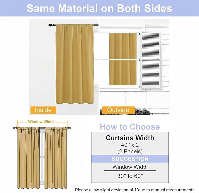 Simplebrand Ava Bright Gold Blackout Curtains for Bedroom 63 Inch Length 2 Panels Set, Privacy Thermal Insulated Rod Pocket Door Window Curtains for Patio French Door Front Door, W40 x L63 Inch