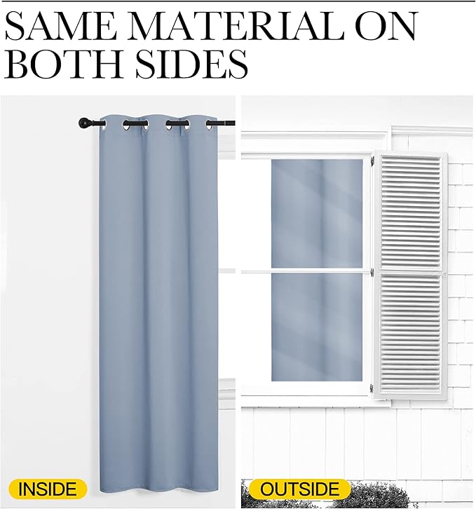 NICETOWN Kitchen Blackout Short Curtain Panels for Bedroom, Vintage Blue, 2 Panels, W42 x L45 -Inch, Thermal Insulated Grommet Top Blackout Draperies and Drapes