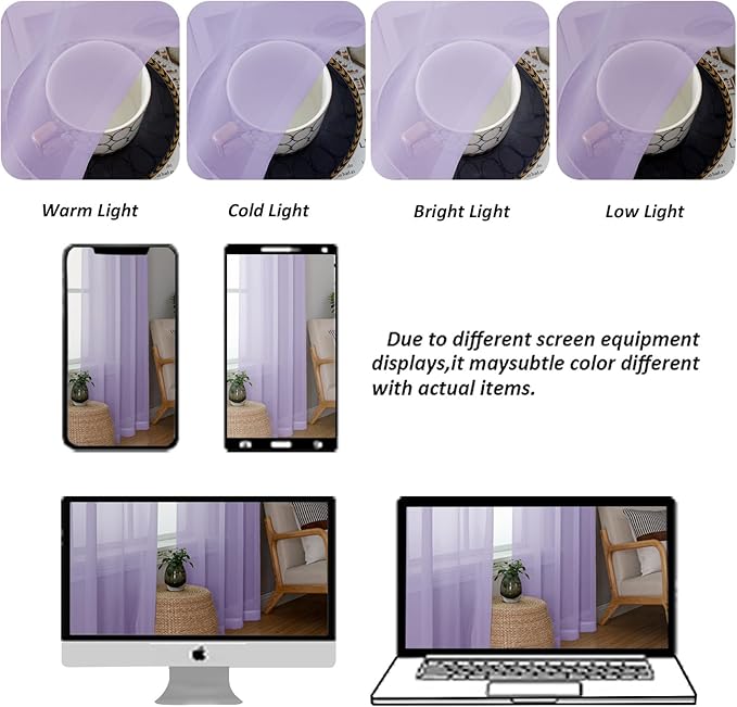 Chyhomenyc Lilac Sheer Curtains 84 Inch Length 2 Panels, Light Filtering Soft Airy Voile Rod Pocket Sheer Window Drapes for Bedroom Living Room, Each 42Wx84L Inches