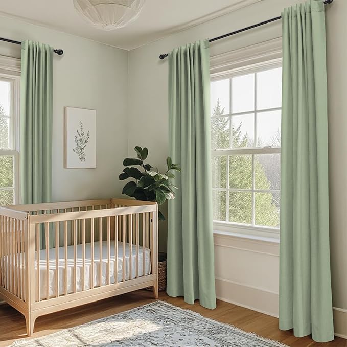 100% Blackout Shield Linen Blackout Curtains for Bedroom 84 Inches Long, Back Tab/Rod Pocket Living Room Drapes, Thermal Insulated Blackout Curtains 2 Panels Set, 50" W x 84" L, Sage