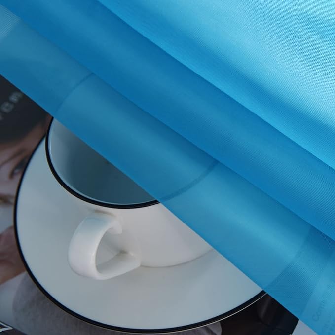 SpaceDresser Basic Rod Pocket Sheer Voile Window Curtain Panels Cyan Blue 1 Pair 2 Panels 52 Width 72 Inch Long for Kitchen Bedroom Children Living Room Yard(Cyan Blue,52 W x 72 L)