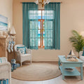 WAZZIO Boho Lace Curtains 72 Inches 2 Panel,Light Filtering Privacy Tassel & Geometry Crochet Semi Sheer Curtain Drapes for Bedroom Living Dining Room,Rod Pocket & Tassel,Coastal Style,Teal
