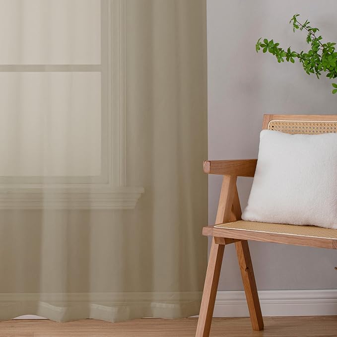 Lecloud Taupe Sheer Curtains 72 Inch Length 2 Panels, Light Filtering Soft Solid Voile Tan Sheer Curtain for Bedroom Living Room, Airy Gauzy Double Rod Pockets Window Drapes, Each 42Wx72L Inches