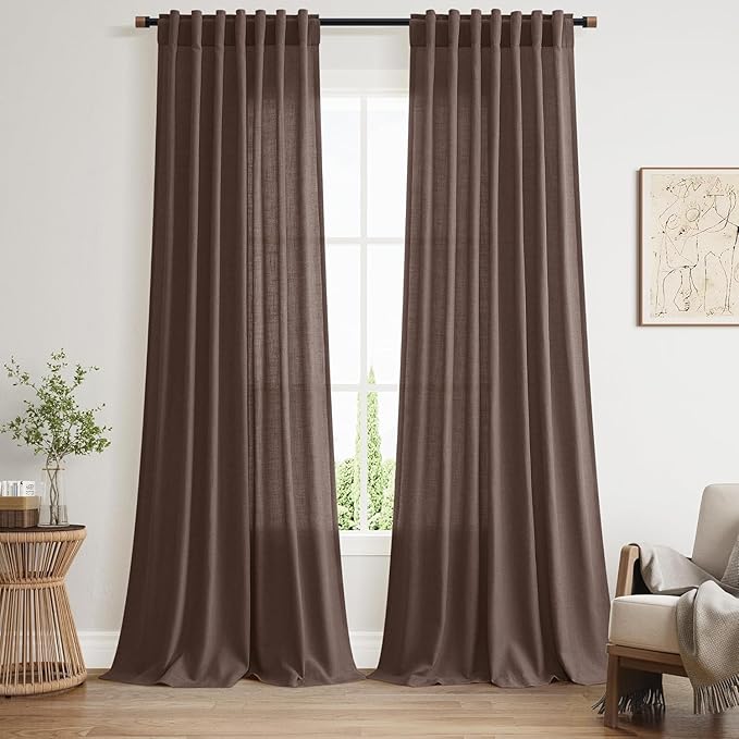 Cappuccino Linen 112 Inch Curtains for Living Room Light Filtering Semi Sheer Curtain Back Tab Modern Rustic Home Decor Neutral Drapes Floor to Ceiling High Window for Bedroom 52x112, 2 Panels