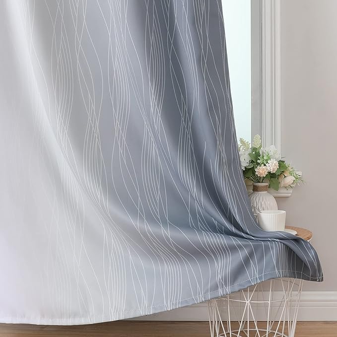 Estelar Textiler Full Room Darkening Greyish White and Grey Blackout Curtains 84 Inch Length 2 Panels Set, Ombre Thermal Insulated Full Light Blocking Grommet Gray Blackout Drapes for Bedroom, 42Wx84L