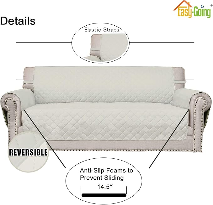 Easy-Going Chair Sofa Slipcover Reversible Sofa Cover Water Resistant Couch Cover Furniture Protector Cover with Elastic Straps for Pets Kids Children Dog Cat (Chair, Ivory/Ivory)