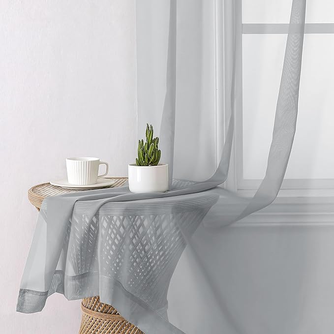 Aiyufeng Light Grey Sheer Curtains 45 Inch Length 2 Panels Set, Light Filtering Light Grey Window Curtain Drapes Treatment for Kitchen, Bedroom,Children Room, Dual Rod Pocket, 2 Pack of 42 x 45"