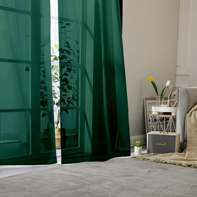 Lecloud Hunter Green Sheer Curtains 78 Inches Long 2 Panels, Airy Voile Solid Curtains, Gauzy Stylish Aesthetic Windows Decor Drapes with Rod Pocket for Bedroom Living Room, Each 42" W x 78" L
