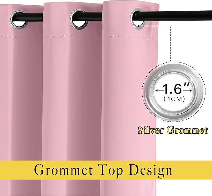 NICETOWN Crystal Pink Blackout Curtains & Drapes for Bedroom - Room Darkening Energy Saving Thermal Insulated Grommet Voice Reducing Window Treatments for Living Room (1 Pair, W46 x L72)