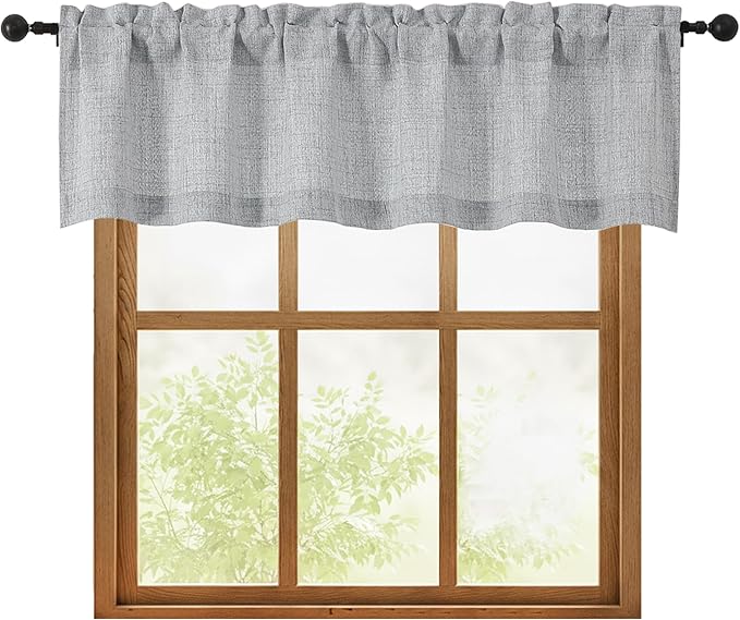 OWENIE Grey Valances for Windows 1 Pcs, Light Filtering Textured Farmhouse Short Small Valance Curtains for Bathroom Basement Living Room Bedroom, Rod Pocket Half Curtains Over Sink, 60Wx14L Inch