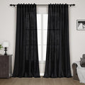 Black Linen Curtains 80 inches Long for Bedroom Back Tab Light Filtering Privacy Sheer Black Curtains Modern Farmhouse Coastal Decor Black Cotton Textured Gauze Curtain 2 Panel Set 52x80